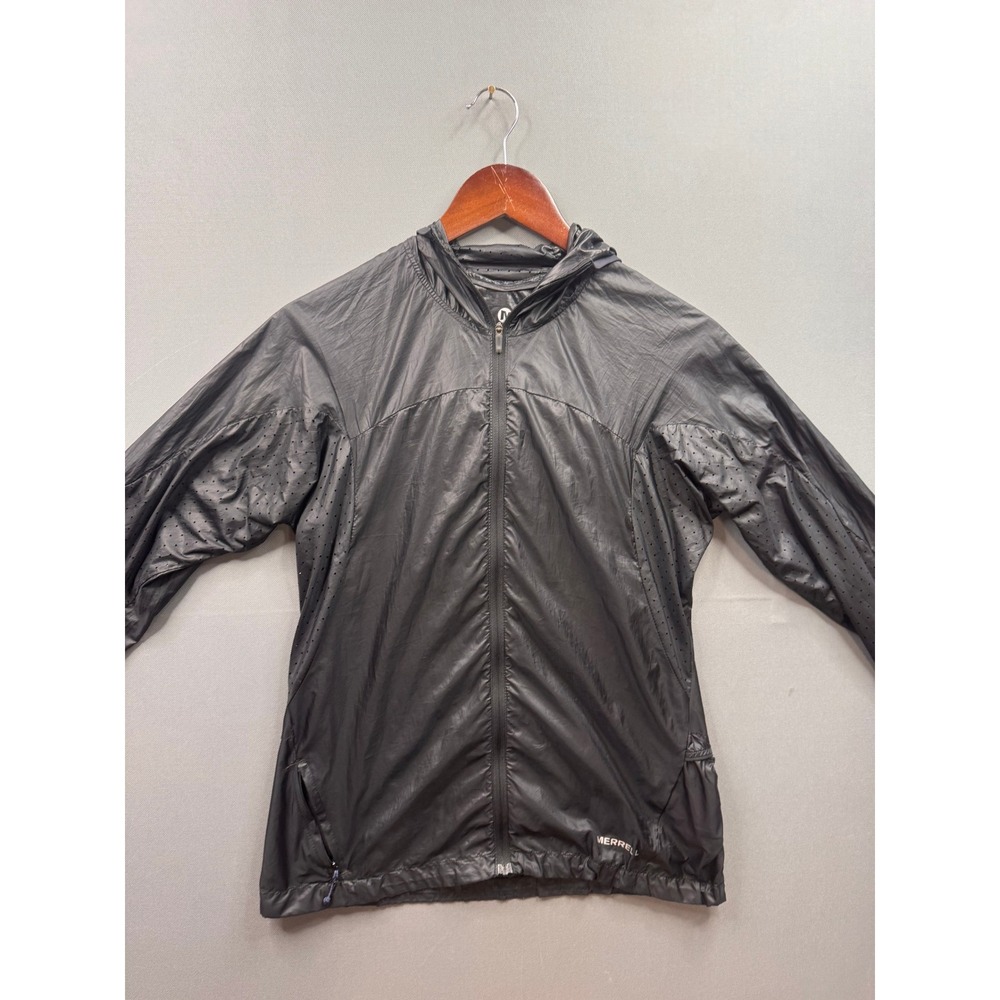 Merrell Windbreaker Jacket Mens Black Perforated Hooded Full Zip XS/TP